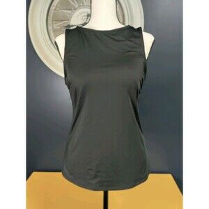Lands End Tankini Top Women's Size 6 Black High Neckline Built In Bra Modest EUC
